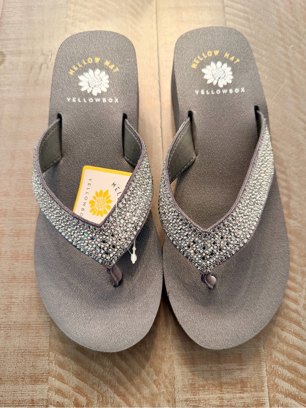 Yellowbox Embellished Sparkle Gray Flip Flop Sandals-NEW